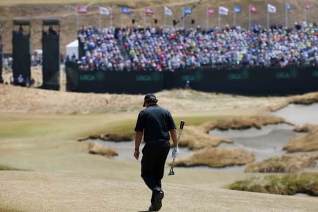 Phil Mickelson walks to 18th green during the final round of the U.S. Open golf tournament at Chambers Bay. Picture: AP