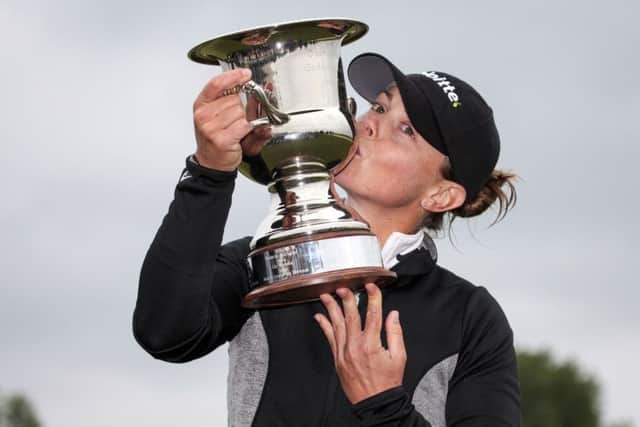 Christel Boeljon of the Netherlands poses with the trophy after winning the Deloitte Ladies Open Golf Tournament in Badhoevedorp. Picture: Getty