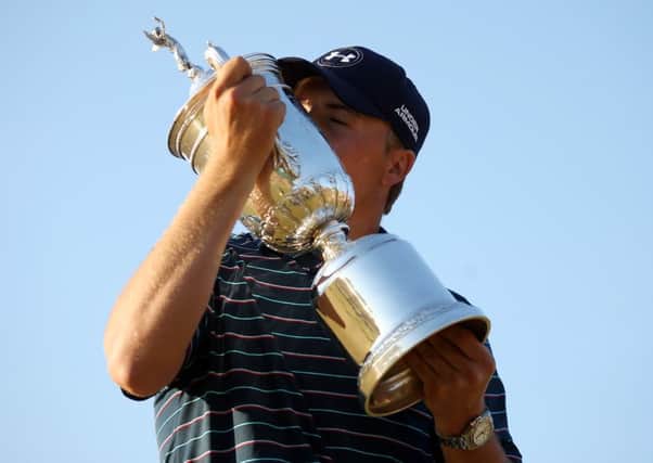 Jordan Spieth of the United States kisses the trophy after winning the 115th U.S. Open Championship. Picture: Getty