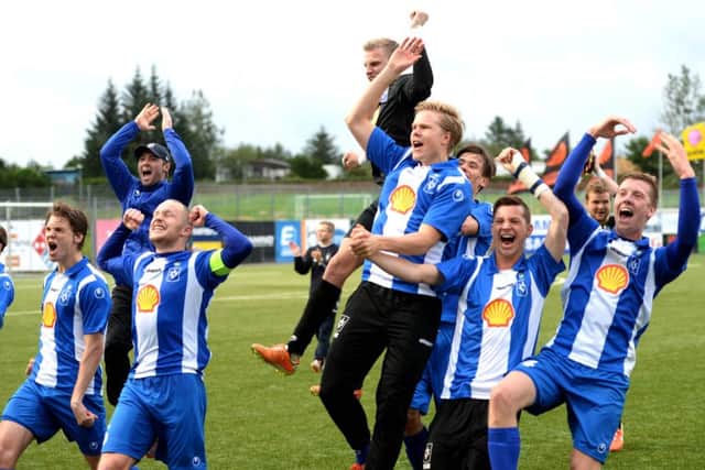 FC Stjarnan celebrate after their 3-2 win over Motherwell in Iceland last season, a result that sent the Fir Park side out of the Europa League. Picture: SNS Group