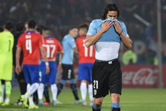 Uruguayan forward Edinson Cavani was sent off in the Copa American quarterfinal defeat by Chile. AFP/Getty Images