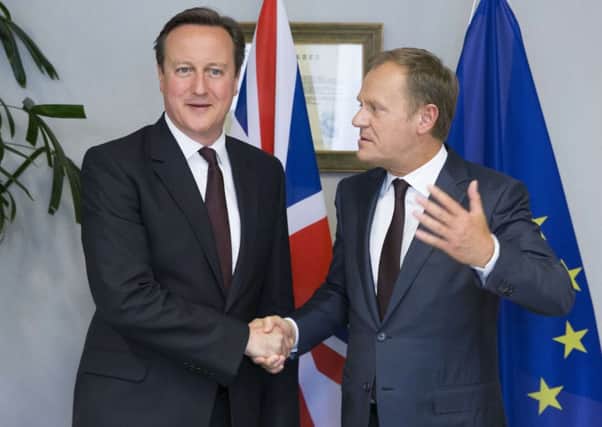David Cameron shakes hands with the European Council president Donald Tusk. Picture: AP