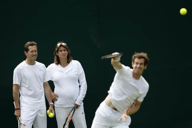 Andy Murray with coaches Jonas Bjorkman Amelie Mauresmo. Picture: Getty