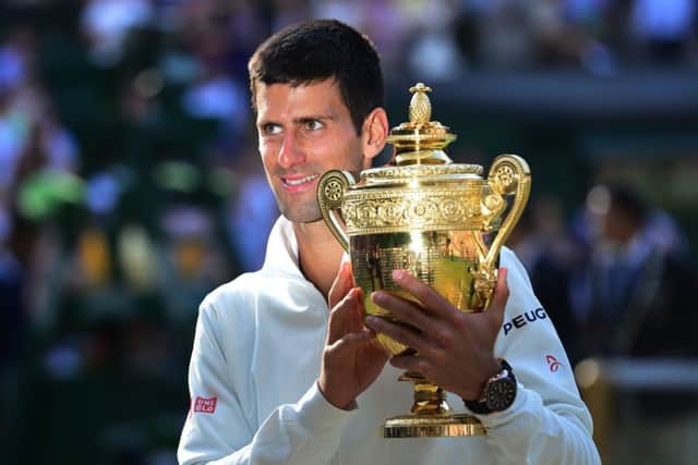 Novak Djokovic after winning the Wimbledon final last year. Picture: Getty
