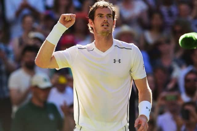 Andy Murray celebrates winning his first round match against Mikhail Kukushkin of Kazakhstan. Picture: Getty Images