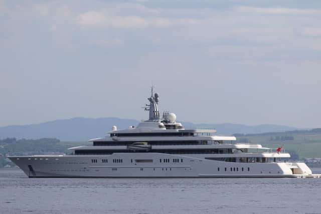 Chelsea owner Roman Abramovich's mega-yacht anchored on the River Clyde near Greenock. Picture: Hemedia