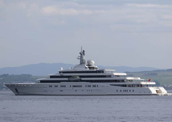 Chelsea owner Roman Abramovich's mega-yacht anchored on the River Clyde near Greenock. Picture: Hemedia