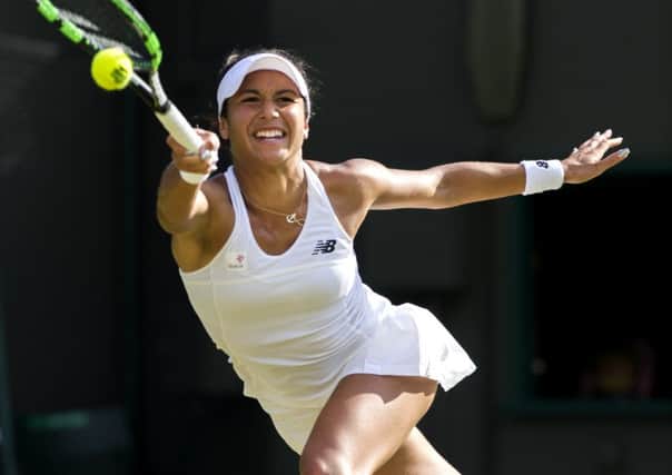 Heather Watson stretches for the ball during her win over Daniela Hantuchova. Picture: Ian Rutherford