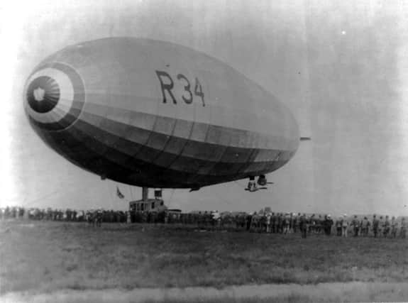 1919, an R34 Airship lands at Mineola, New York, after crossing the Atlantic from East Fortune airfield in East Lothian
