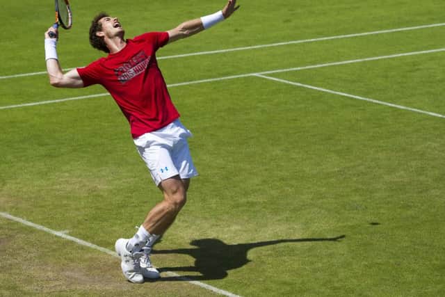 Andy Murray practises yesterday as he prepares for todays third-round tie. Picture: Ian Rutherford