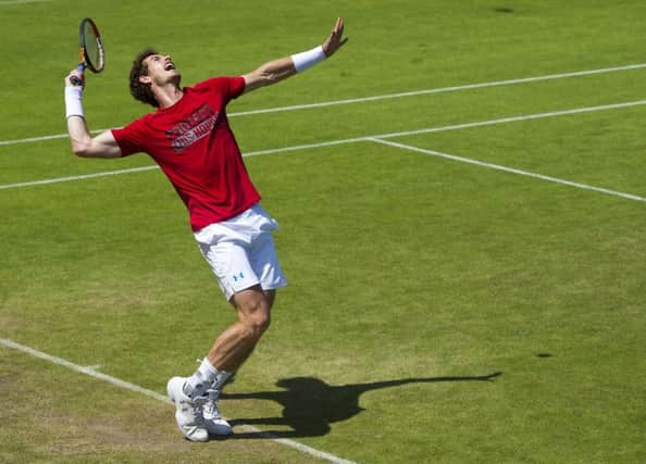 Andy Murray practises yesterday as he prepares for todays third-round tie. Picture: Ian Rutherford