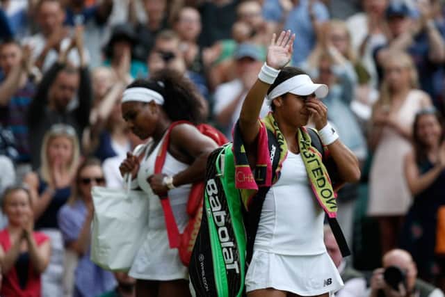 Heather Watson, right, took Serena Williams to the brink of defeat. Picture: Getty