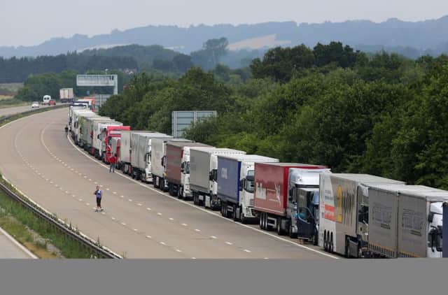 Lorries parked as Kent Police reintroduced Operation Stack after around 150 migrants tried to storm the Channel Tunnel. Picture: PA