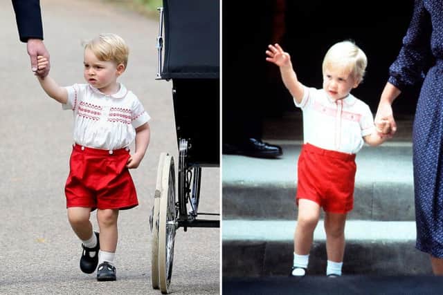 Prince George, left, dressed in an outfit almost identical to his fathers 30 years ago. Picture: PA