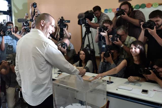 Greek finance minister Yanis Varoufakis casts his ballot during the referendum. Picture: Getty