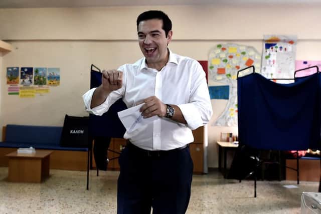 Greek PM Alexis Tsipras prepares to vote. Picture: Getty