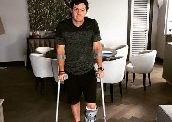 Rory McIlroy in a picture he posted on Instagram showing his ankle injury. Picture: Rory McIlroy/Instagram