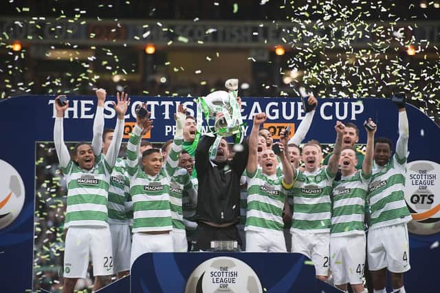 Celtic lift the Scottish League Cup at Hampden after defeating Dundee United in March's final. Picture: John Devlin