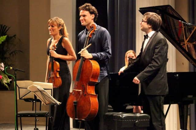 Nicola Benedett with Leonard Elschenbroich and Alexei Grynyuk in Cheltenhams Pittville Pump Room. Picture: Contributed