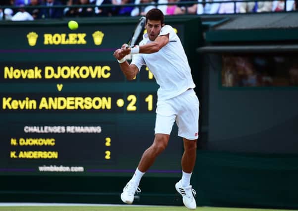 Djokovic fought back from 2-0 sets down against Kevin Anderson before play was suspended. Picture: Getty
