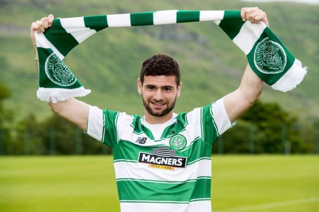 New Celtic striker Nadir Ciftci is unveiled the the press. Picture: SNS