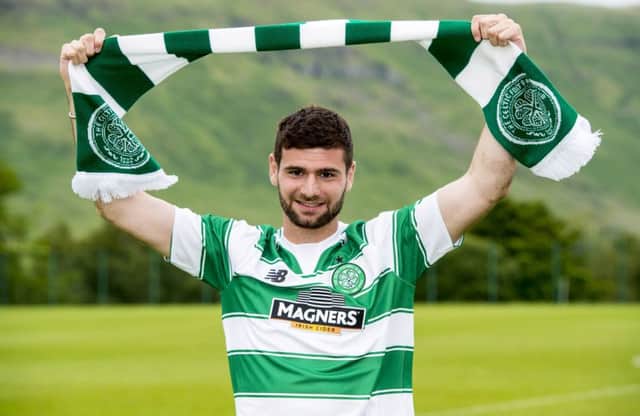 New Celtic striker Nadir Ciftci is unveiled the the press. Picture: SNS