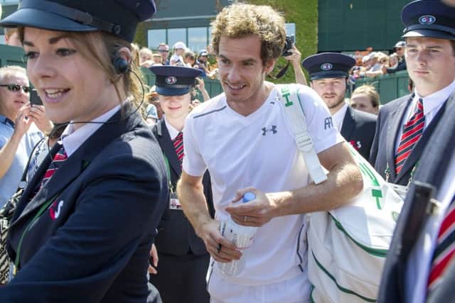 Andy Murray looked relaxed arriving at Wimbledons Court 15 yesterday for his practice session. Picture: Ian Rutherford
