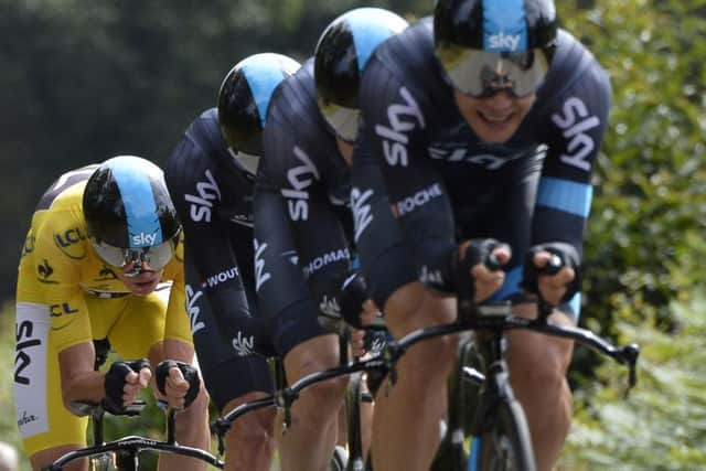 Christopher Froome (L), wearing the overall leader's yellow jersey. Picture: AFP/Getty