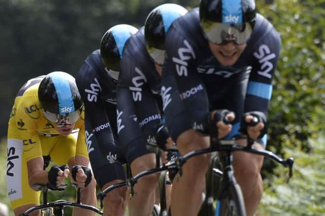 Christopher Froome (L), wearing the overall leader's yellow jersey. Picture: AFP/Getty