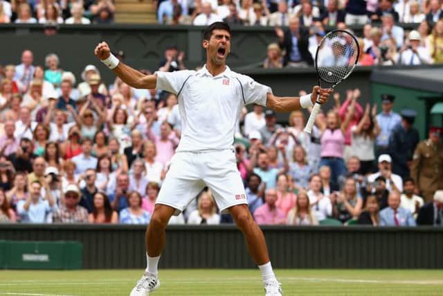 Novak Djokovic celebrates after winning the Final Of The Gentlemen's Singles against Roger Federer. Picture: Getty