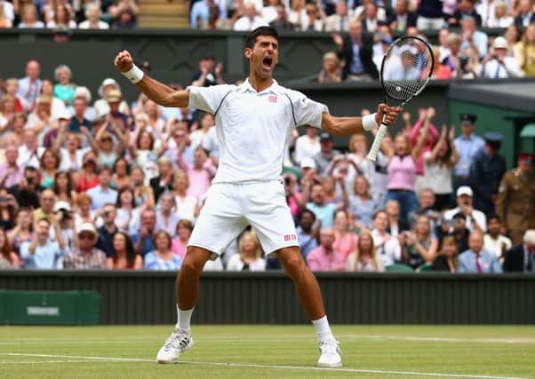 Novak Djokovic celebrates after winning the Final Of The Gentlemen's Singles against Roger Federer. Picture: Getty