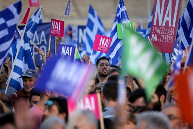 Yes campaigners on the streets of Athens ahead of the Greek referendum. Picture: Getty Images
