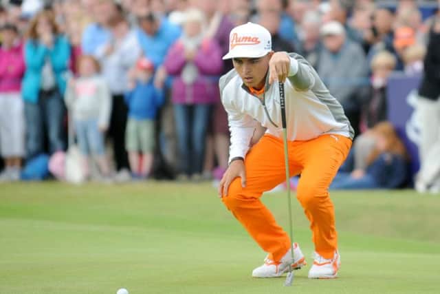 Rickie Fowler lines up a birdie putt on the 18th green on his way to a closing 68 and a one-stroke victory in the Scottish Open at Gullane. Picture: Jane Barlow