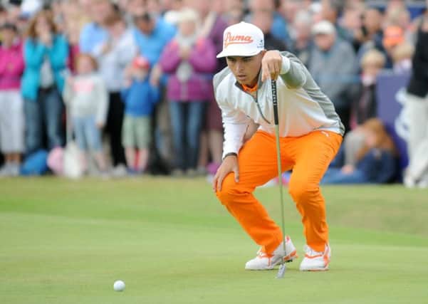 Rickie Fowler lines up a birdie putt on the 18th green on his way to a closing 68 and a one-stroke victory in the Scottish Open at Gullane. Picture: Jane Barlow