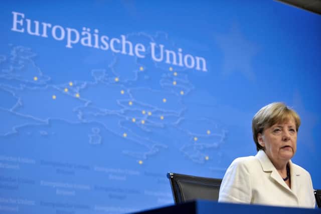 German Chancellor Angela Merkel holds a press conference at the end of talks over the Greek debt crisis in Brussels. Picture: Gettyimages
