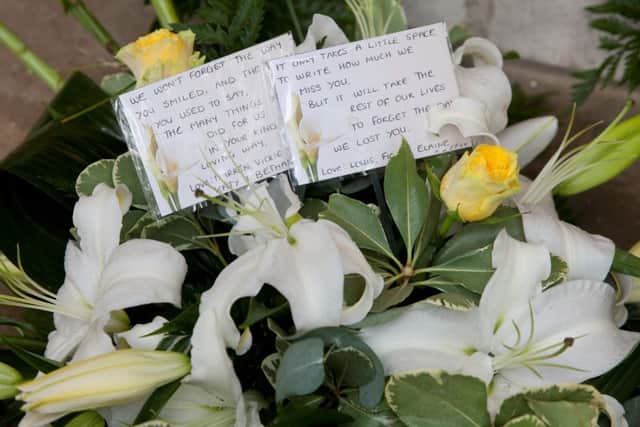 Floral tributes at the funerals of Billy and Lisa Graham at Perth Crematorium. Mr and Mrs Graham were killed by a gunman in the holiday resort of Sousse. Picture: Hemedia
