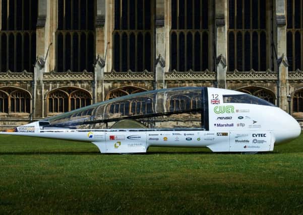 Cambridge University Eco Racing's Evolution, designed to compete in the Bridgestone World Solar Challenge 2015