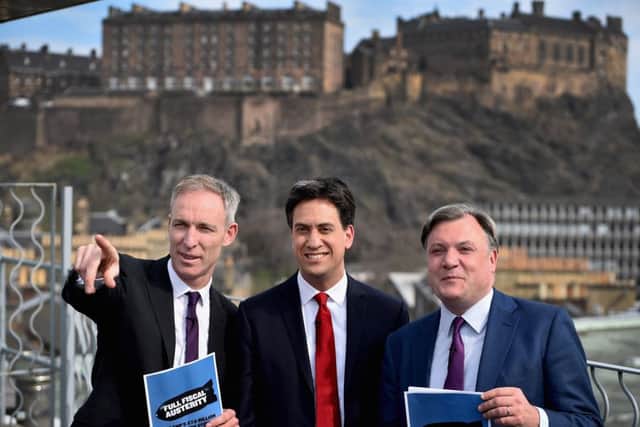 Former Scottish Labour leader Jim Murphy, ex-Labour leader Ed Miliband and former shadow chancellor Ed Balls. Picture: Getty