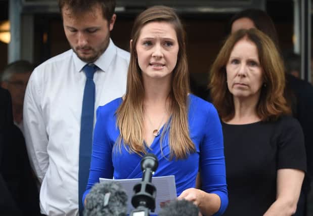 Cpl Dunsby's widow Bryher criticises the MoD yesterday. Picture: PA