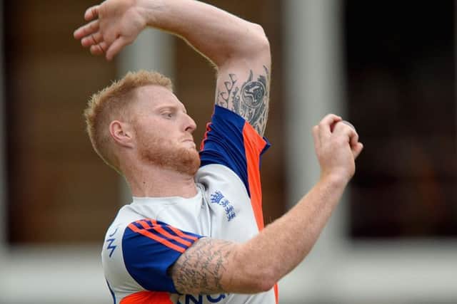 Ben Stokes bowls in the nets ahead of the second Ashes Test which starts at Lord's today. Picture: Getty