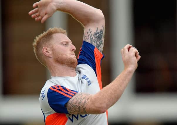 Ben Stokes bowls in the nets ahead of the second Ashes Test which starts at Lord's today. Picture: Getty