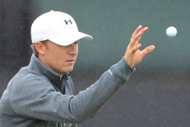 Jordan Spieth gets his eye in during practice ahead of today's first round of the Open. Picture: Jane Barlow