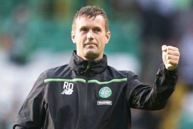 Celtic manager Ronny Deila celebrates after the 2-0 victory last night. Picture: PA