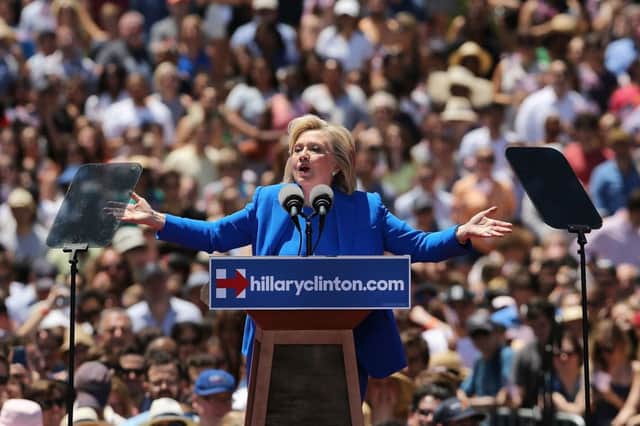 Democratic presidential hopeful Hillary Clinton speaks at her official launch rally in Manhattan last month. Picture: Getty