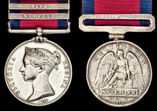 Military General Service Medal (left) and The Waterloo Medal that were awarded to colour sergeant William Bowman who served with the 42 Royal Highlanders. Picture: Hemedia