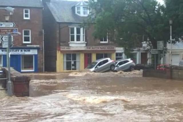 Severe flood waters in Alyth, Perthshire. Picture: Hemedia