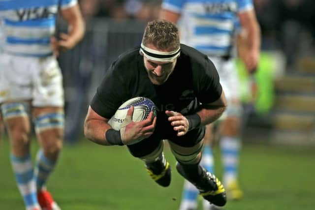 Kieran Read dives over to score New Zealands fourth try against Argentina. Picture: Getty Images