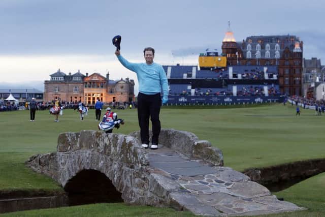 Tom Watson, playing his final ever Open round, poses on the Swilcan Bridge during an emotional farewell. Picture: PA