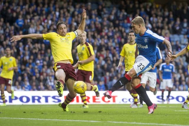 Rangers' Martyn Waghorn has an shot on goal. Picture: PA