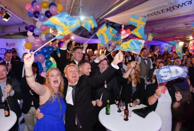 Supporters of the Sweden Democrat Party celebrate election success in September last year. Picture: Getty